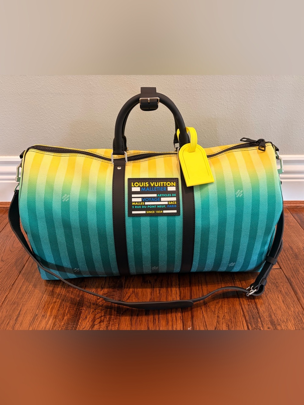 Louis Vuitton Keepall Bandoulière 50 Damier Stripes Gradient Green Virgil Abloh
